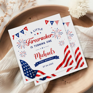 Little Firecracker 4th of July 1st Birthday Napkin