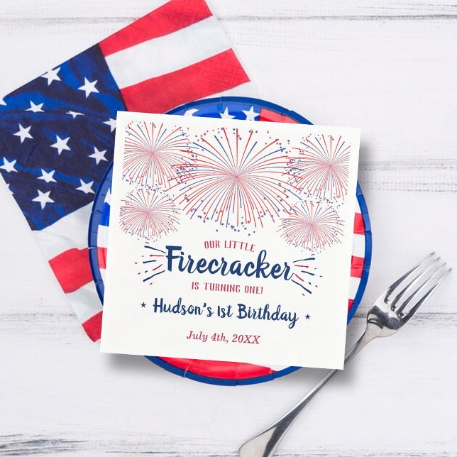 Little Firecracker 4th Of July 1st Birthday Napkin (Creator Uploaded)