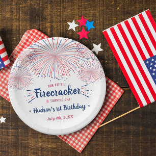 Little Firecracker 4th Of July 1st Birthday Paper Plate