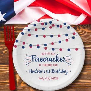 Little Firecracker 4th Of July 1st Birthday Paper Plate