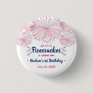 Little Firecracker 4th Of July 1st Birthday Party 3 Cm Round Badge