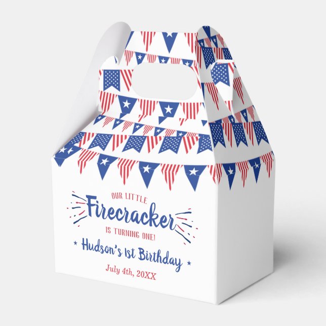 Little Firecracker 4th Of July 1st Birthday Party Favour Box (Front Side)