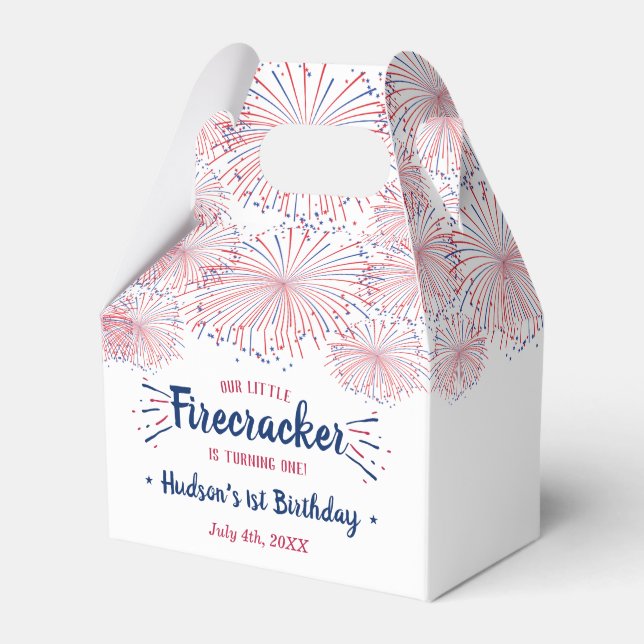 Little Firecracker 4th Of July 1st Birthday Party Favour Box (Front Side)