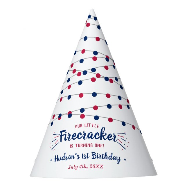 Little Firecracker 4th Of July 1st Birthday Party Hat (Front)
