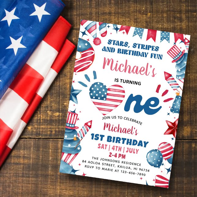 Little Firecracker 4th Of July 1st Birthday Party Invitation (Creator Uploaded)