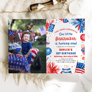 Little Firecracker 4th of July 1st Birthday Party Invitation