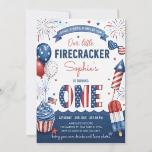 Little Firecracker 4th of July 1st Birthday Party Invitation