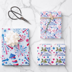 Little Firecracker 4th Of July 1st Birthday Party  Wrapping Paper Sheet