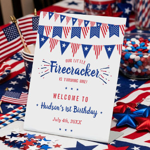 Little Firecracker 4th Of July 1st Birthday Pedestal Sign