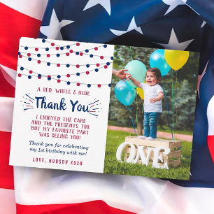 Little Firecracker 4th Of July 1st Birthday Photo Thank You Card