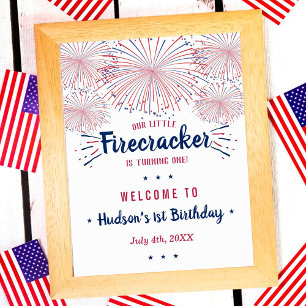Little Firecracker 4th Of July 1st Birthday Poster