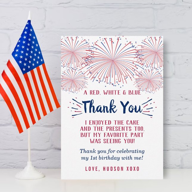 Little Firecracker 4th Of July 1st Birthday Thank You Card (Creator Uploaded)