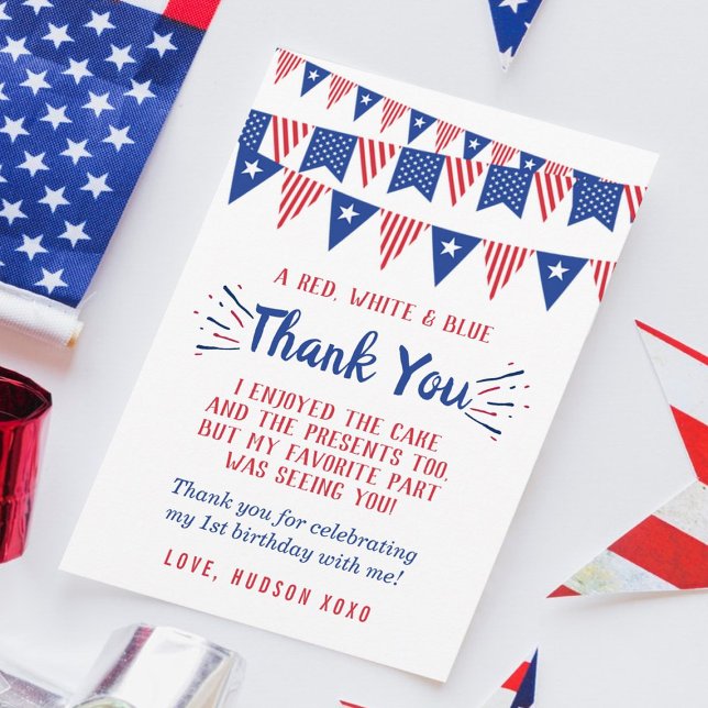 Little Firecracker 4th Of July 1st Birthday Thank You Card (Creator Uploaded)