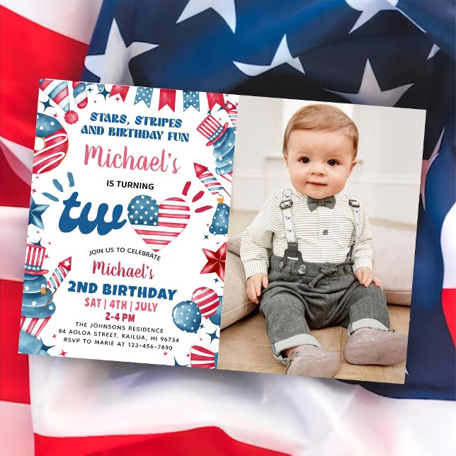 Little Firecracker 4th Of July 2nd Birthday Photo Invitation (Creator Uploaded)