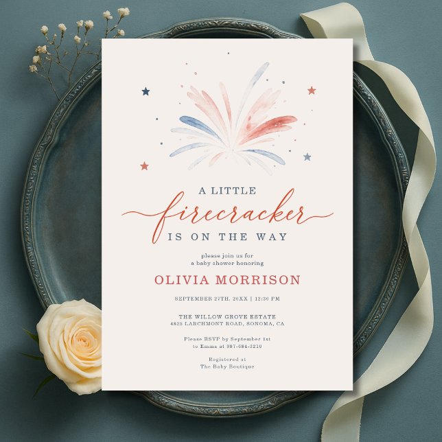 Little Firecracker 4th of July Baby Shower Invitation (Creator Uploaded)