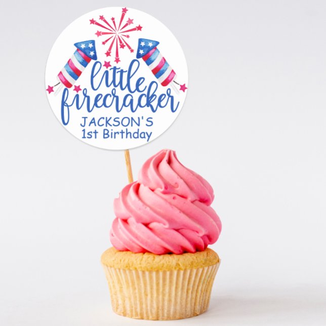 Little Firecracker 4th of July Birthday Party Favo Classic Round Sticker (Creator Uploaded)