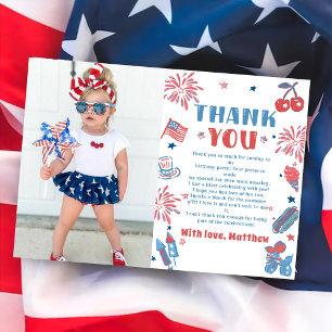 Little Firecracker 4th Of July Birthday Photo Thank You Card