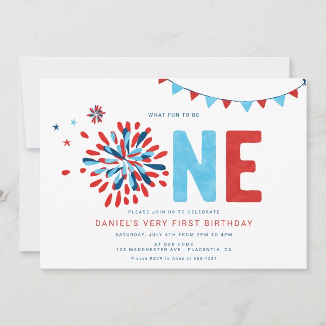 Little Firecracker 4th of July First birthday Invitation (Front)