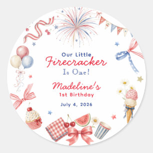 Little Firecracker 4th of July Girl 1st Birthday Classic Round Sticker