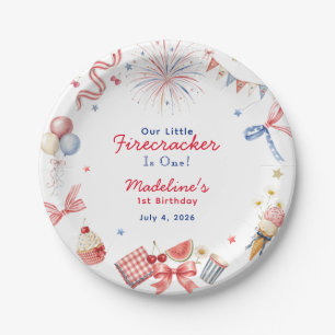 Little Firecracker 4th of July Girl 1st Birthday Paper Plate