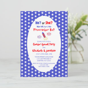 Little Firecracker American Gender Reveal Invitation