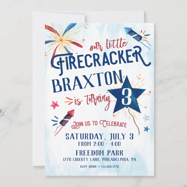 Little Firecracker Birthday Invitation (Front)