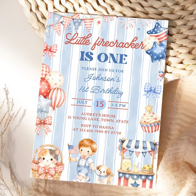 Little Firecracker Boy 1st Birthday Invitation (Creator Uploaded)