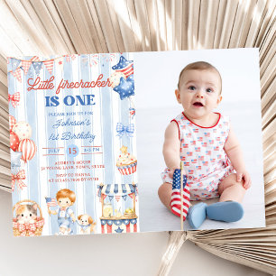 Little Firecracker Boy 1st Birthday Invitation