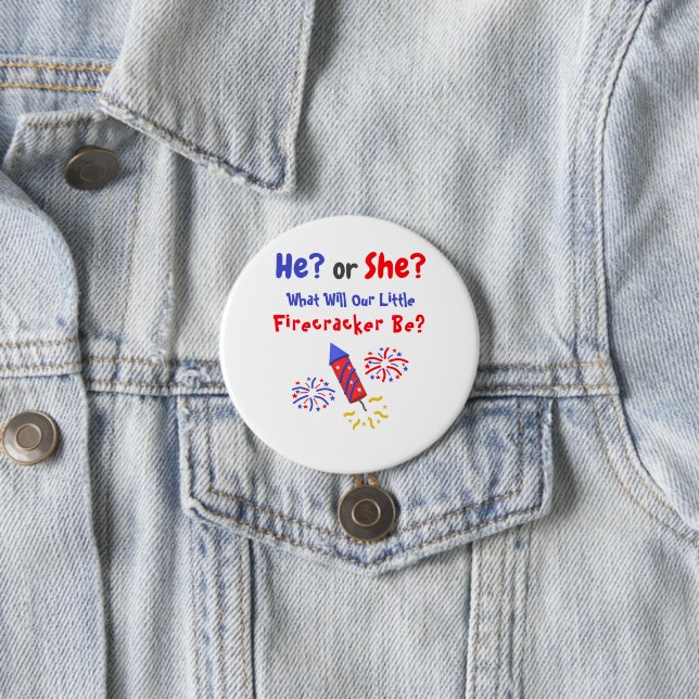 Little Firecracker Gender Reveal 7.5 Cm Round Badge (In Situ)
