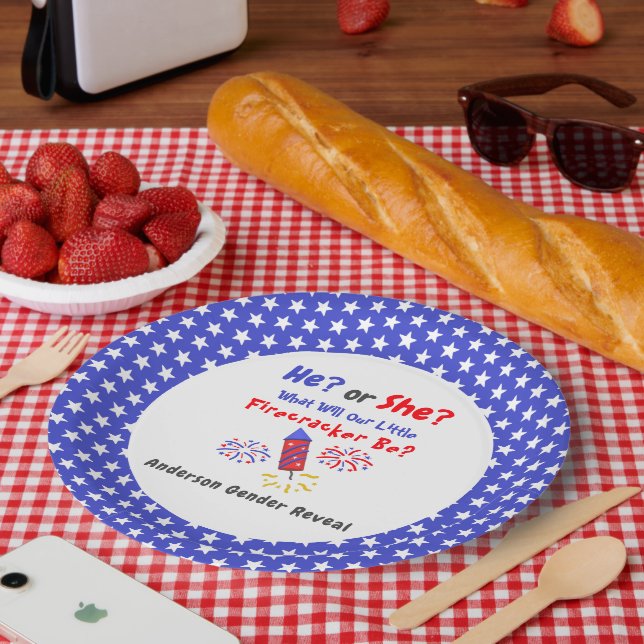 Little Firecracker Gender Reveal Paper Plate (Picnic)
