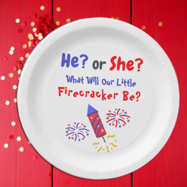 Little Firecracker Gender Reveal Paper Plate (Creator Uploaded)
