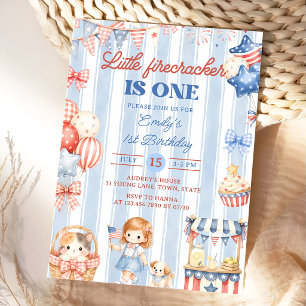Little Firecracker Girl 1st Birthday Invitation