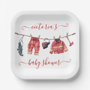 Little Firefighter Baby Shower Clothesline Paper Plate
