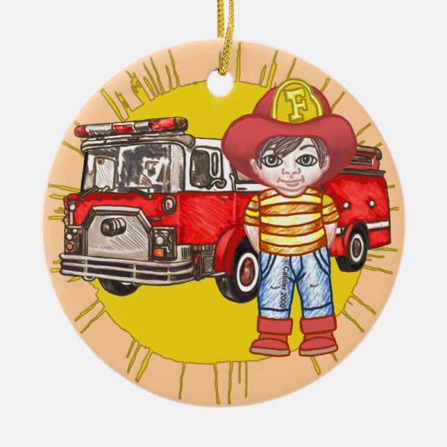 Little Firefighter Ceramic Tree Decoration (Front)