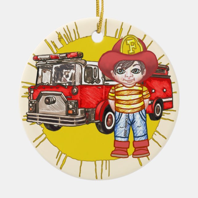 Little Firefighter Ceramic Tree Decoration (Front)