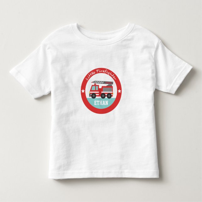 Little Firefighter, Red Fire Truck, For Boys Toddler T-Shirt (Front)