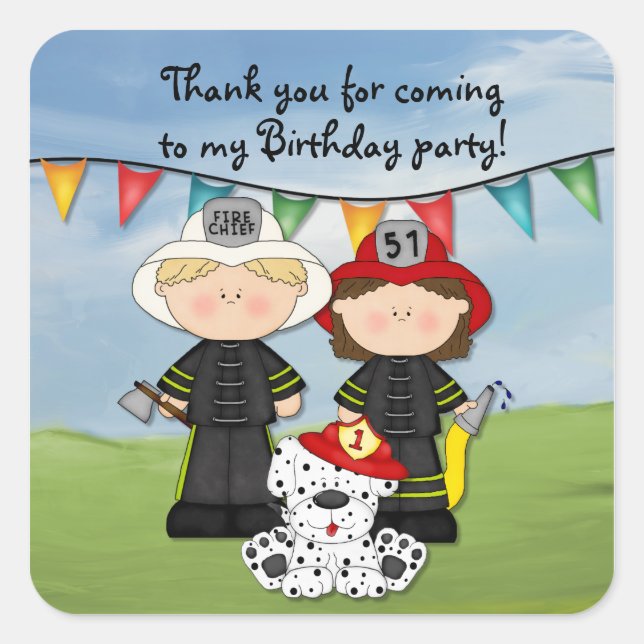 Little Fireman Birthday - Customise Square Sticker (Front)