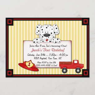 Little Fireman First Birthday Invitation