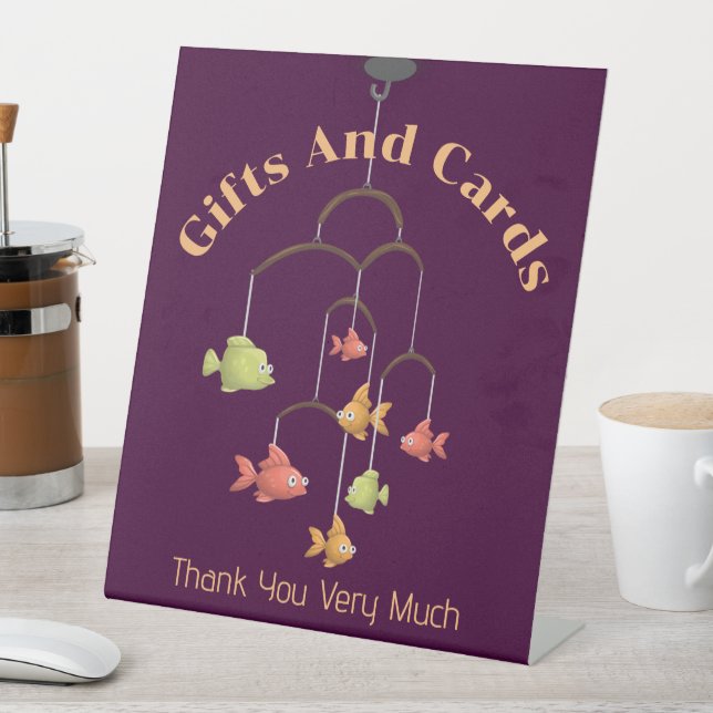 Little Fish Crimson Baby Shower Gifts and Cards Pedestal Sign (In SItu)