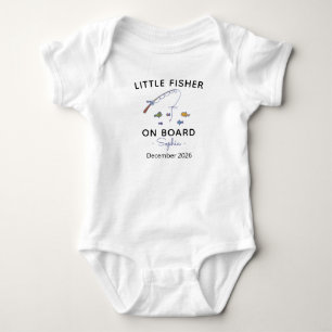 Little Fisher on Board Fishing Baby Announcement Bodysuit
