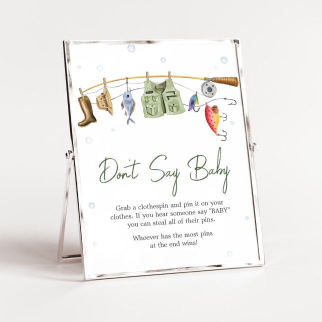 Little Fisherman Baby Shower Don't Say Baby Poster (Boho Fisherman Baby Shower Don't Say Baby Sign)