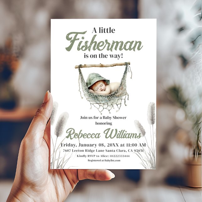 Little Fisherman Boy Fishing Baby Shower Invitation (Creator Uploaded)