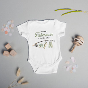 Little Fisherman Clothesline Fishing Baby Shower Baby Bodysuit