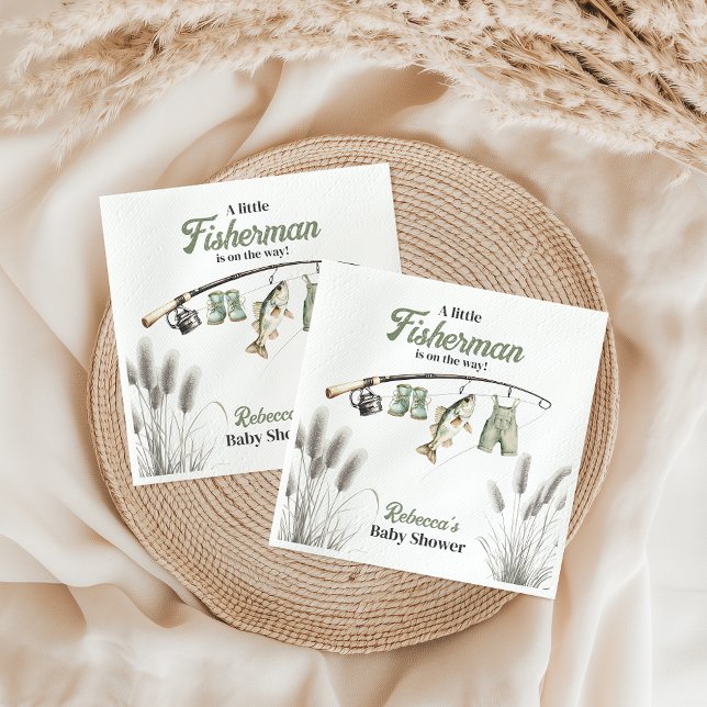 Little Fisherman Clothesline Fishing Baby Shower Napkin (Creator Uploaded)