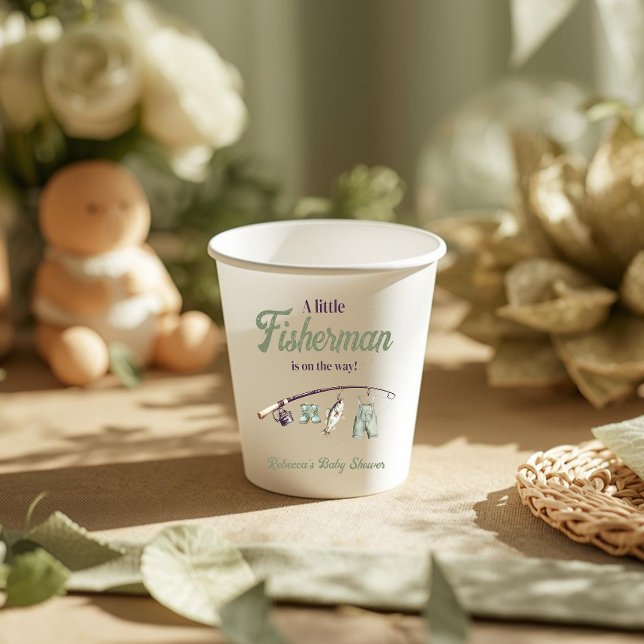 Little Fisherman Clothesline Fishing Baby Shower Paper Cups (Creator Uploaded)