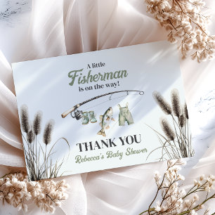 Little Fisherman Clothesline Fishing Baby Shower Thank You Card