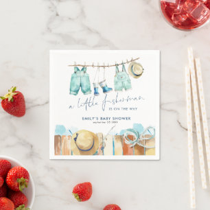 Little Fisherman Clothesline Welcome Baby Shower Napkin