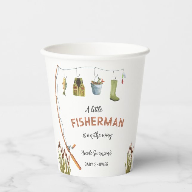 Little Fisherman Fishing Baby Shower Paper Cups (Front)
