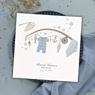 Little Fisherman Fishing Boy Baby Shower Blue Napkin