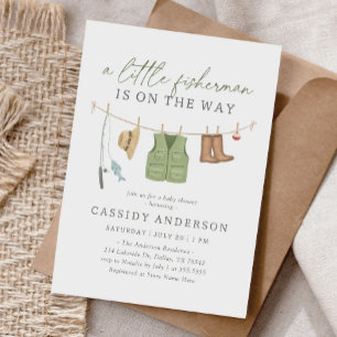 Little Fisherman Fishing Clothesline Baby Shower Invitation